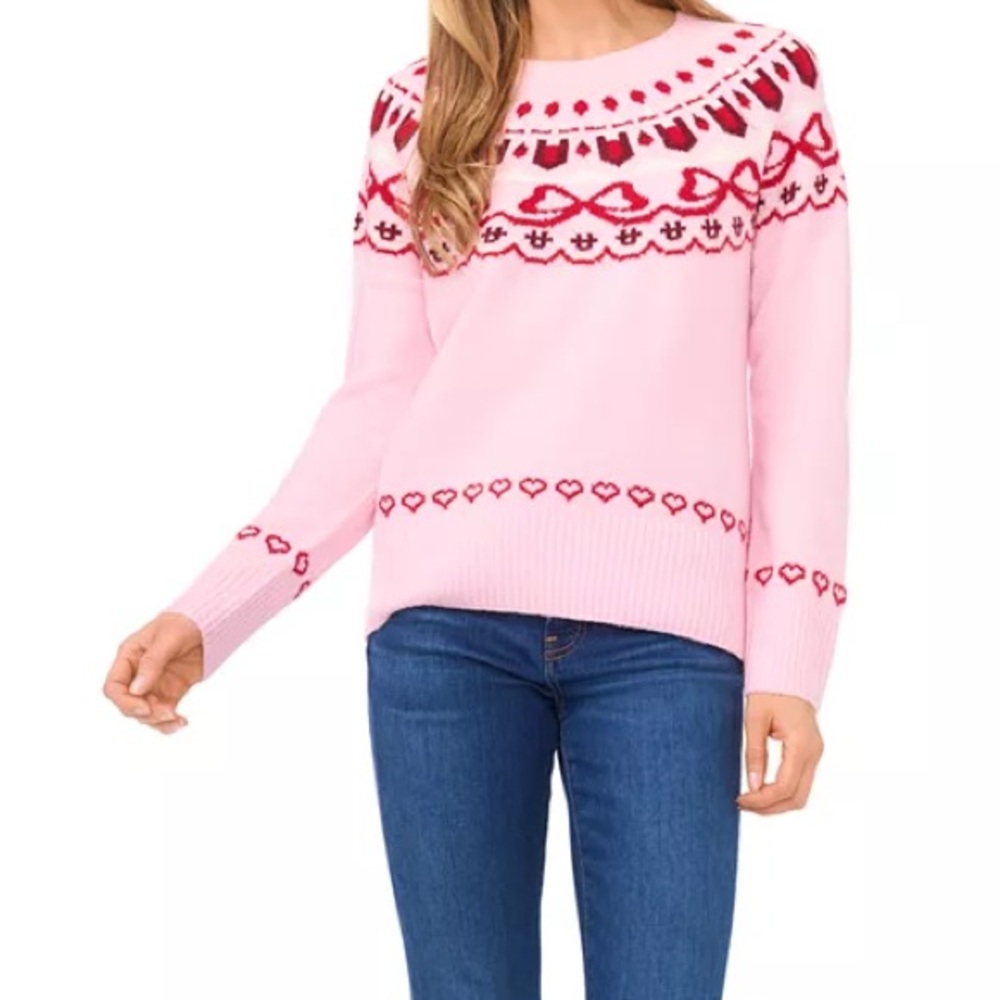 CeCe Sweater Pink Red Bow Hearts Size Large